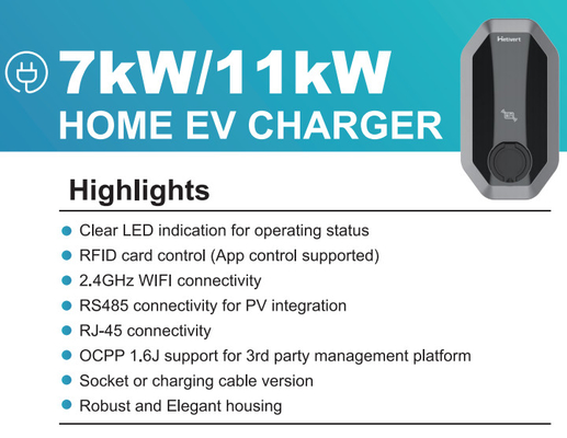 Electric Car 3phase Type 2 Charger 11kw Power With 4m Cables Portable Ev Charger